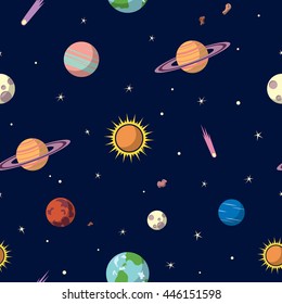 Planets seamless pattern. Space background. Space texture. Cosmic wallpaper. 