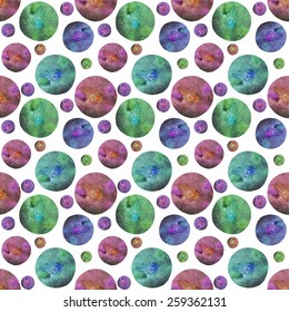 Planets. Seamless watercolor pattern with hand drawn universe on the white background, aquarelle. Vector illustration. Hand-drawn original cosmic background. Useful for invitations, design.