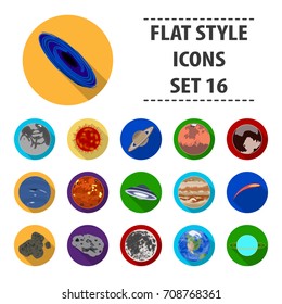 Planets set icons in flat style. Big collection of planets vector symbol stock illustration