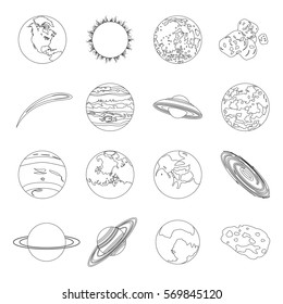 Planets set icons in outline style. Big collection of planets vector symbol stock illustration