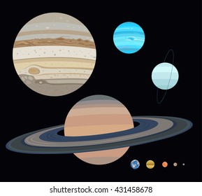 Planets set: jupiter, saturn, neptune, uranus, mercury, venus, earth, mars, pluto. List of Solar System objects by size.
