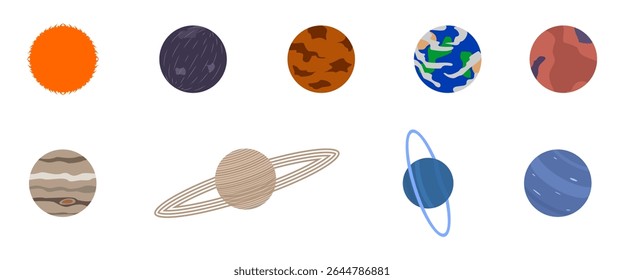 planetas definidos no sistema solar. ilustração vetorial isolada no fundo branco.