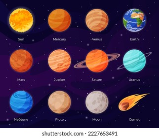 Planets of the solar system. Astronomical observation of space objects. Space exploration. Vector illustration