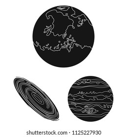 Planets of the solar system black icons in set collection for design. Cosmos and astronomy vector symbol stock web illustration.