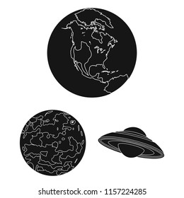 Planets of the solar system black icons in set collection for design. Cosmos and astronomy vector symbol stock web illustration.