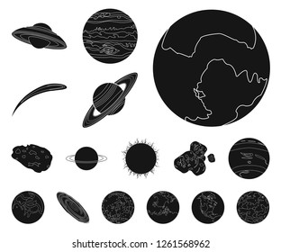 Planets of the solar system black icons in set collection for design. Cosmos and astronomy vector symbol stock web illustration.