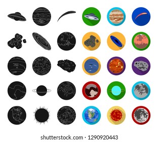 Planets of the solar system black,flat icons in set collection for design. Cosmos and astronomy vector symbol stock web illustration.