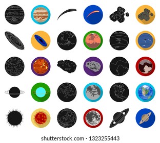 Planets of the solar system black,flat icons in set collection for design. Cosmos and astronomy vector symbol stock web illustration.