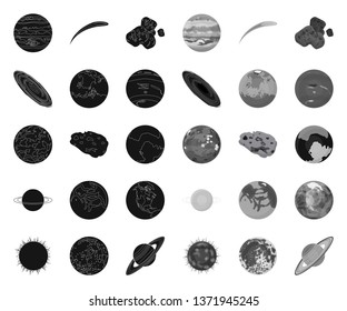Planets of the solar system black.mono icons in set collection for design. Cosmos and astronomy vector symbol stock web illustration.