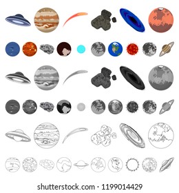 Planets of the solar system cartoon icons in set collection for design. Cosmos and astronomy vector symbol stock web illustration.