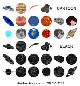 Planets of the solar system cartoon icons in set collection for design. Cosmos and astronomy vector symbol stock web illustration.