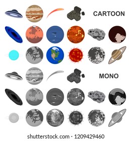 Planets of the solar system cartoon icons in set collection for design. Cosmos and astronomy vector symbol stock web illustration.