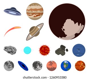 Planets of the solar system cartoon icons in set collection for design. Cosmos and astronomy vector symbol stock web illustration.