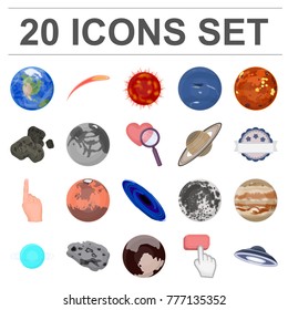 Planets of the solar system cartoon icons in set collection for design. Cosmos and astronomy vector symbol stock web illustration.
