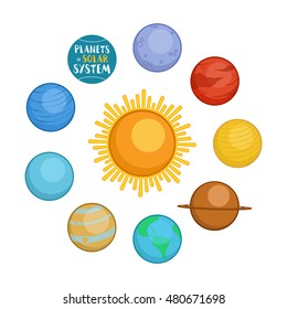 Planets of solar system, cartoon style vector illustration