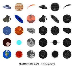 Planets of the solar system cartoon,black icons in set collection for design. Cosmos and astronomy vector symbol stock web illustration.