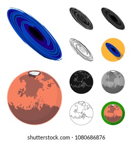 Planets of the solar system cartoon,black,flat,monochrome,outline icons in set collection for design. Cosmos and astronomy vector symbol stock web illustration.