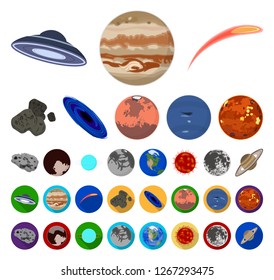 Planets of the solar system cartoon,flat icons in set collection for design. Cosmos and astronomy vector symbol stock web illustration.