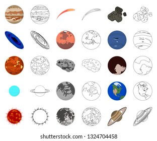 Planets of the solar system cartoon,outline icons in set collection for design. Cosmos and astronomy vector symbol stock web illustration.