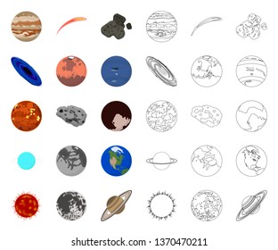 Planets of the solar system cartoon,outline icons in set collection for design. Cosmos and astronomy vector symbol stock web illustration.