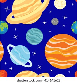 Planets of the Solar System. children's  seamless background for print. 