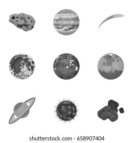 Planets of the solar system. Cosmic objects. Planets icon in set collection on monochrome style vector symbol stock illustration.