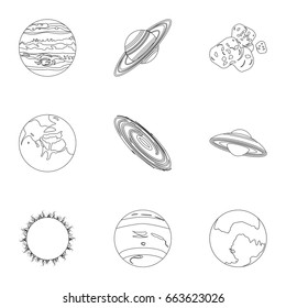 Planets of the solar system. Cosmic objects. Planets icon in set collection on outline style vector symbol stock illustration.