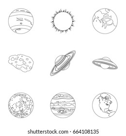 Planets of the solar system. Cosmic objects. Planets icon in set collection on outline style vector symbol stock illustration.