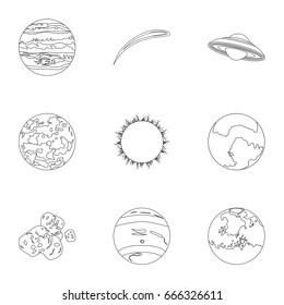 Planets of the solar system. Cosmic objects. Planets icon in set collection on outline style vector symbol stock illustration.