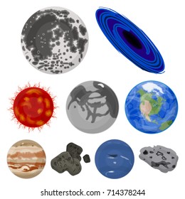 Planets of the solar system. Cosmic objects. Planets icon in set collection on cartoon style vector symbol stock illustration.