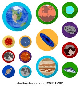 Planets of the solar system flat icons in set collection for design. Cosmos and astronomy vector symbol stock web illustration.