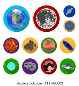 Planets of the solar system flat icons in set collection for design. Cosmos and astronomy vector symbol stock web illustration.