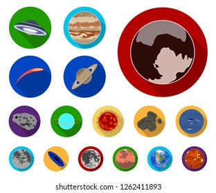 Planets of the solar system flat icons in set collection for design. Cosmos and astronomy vector symbol stock web illustration.