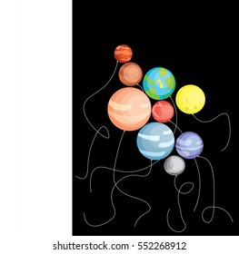 The planets of the solar system in the form of balloons.