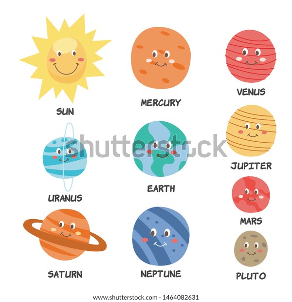 Planets Solar System Funny Faces Their Stock Vector Royalty