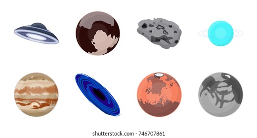 Planets of the solar system icons in set collection for design. Cosmos and astronomy vector symbol stock web illustration.