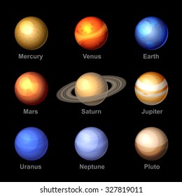 Planets of Solar System Icons. Vector.