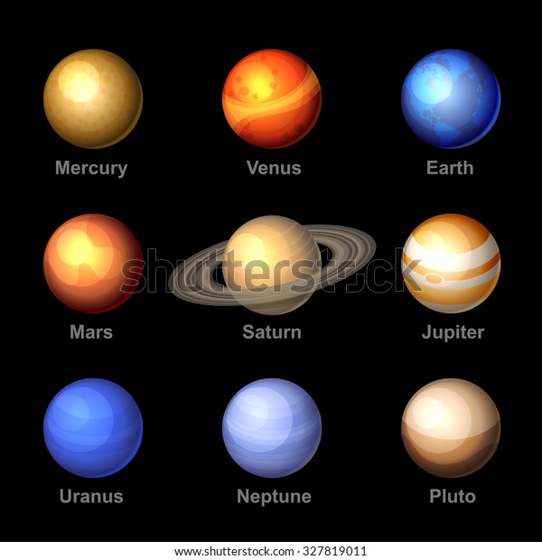Planets of Solar System\
Icons. Vector.