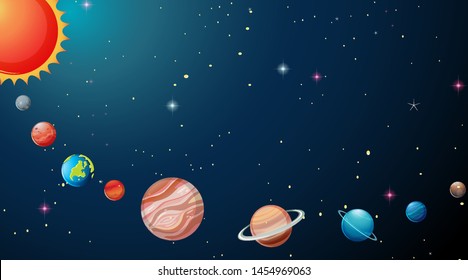 Planets in solar system illustration Stockvektorkép