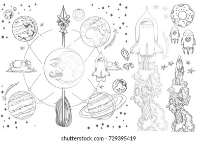 Planets of the solar system illustration vintage.