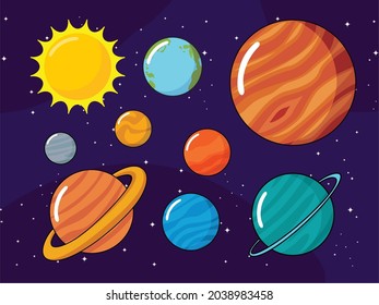 planets solar system illustrations cartoon