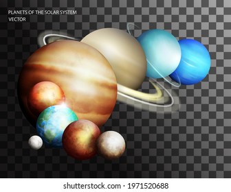 Planets of the solar system isolated on a transparent background. Set of realistic planets vector illustration
