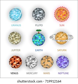 Planets in solar system made from triangles and nice colors