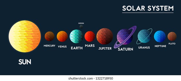 Planets of the solar system. Minimal Vector illustration on galaxy background