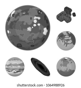 Planets of the solar system monochrome icons in set collection for design. Cosmos and astronomy vector symbol stock web illustration.