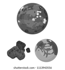 Planets of the solar system monochrome icons in set collection for design. Cosmos and astronomy vector symbol stock web illustration.