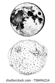 planets in solar system. moon and the sun. astronomical galaxy space. engraved hand drawn in old sketch, vintage style for label.
