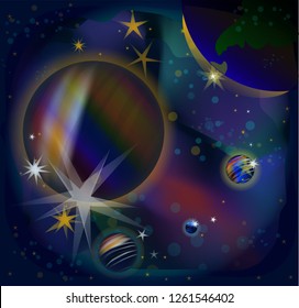 Planets of the solar system. Outher space.  Open space. Vector.