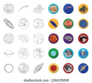 Planets  the solar system outline,flat icons in set collection  design. Cosmos and astronomy vector symbol stock web illustration.