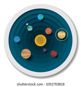 The planets of the solar system, paper cut style 